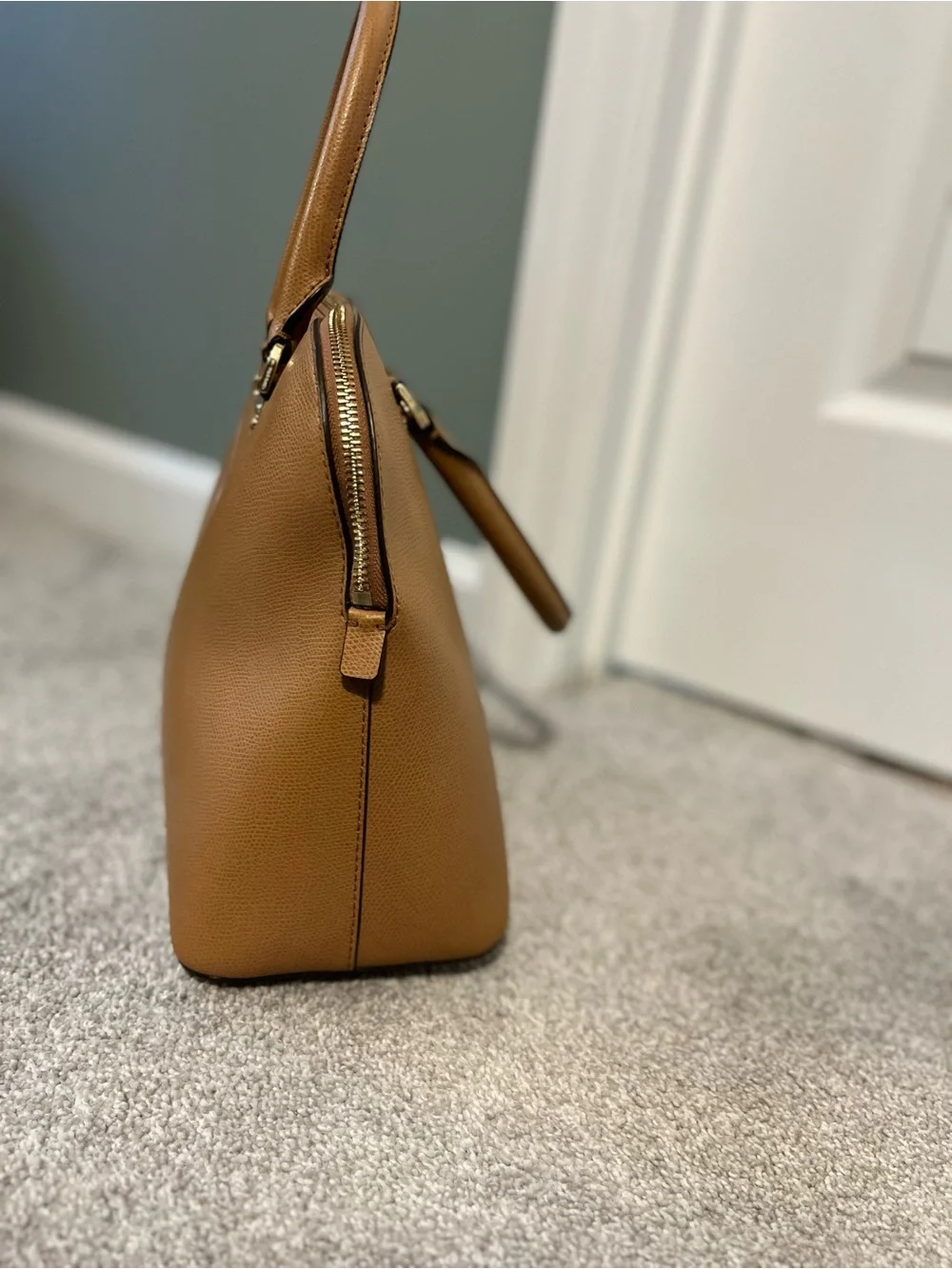 Michael Kors Cognac Pebbled Leather Dome Satchel with Gold Plaque